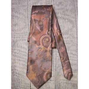 Oscar de la Renta Studio Mens Necktie Abstract Tan teal Pink 100% Polyester USA